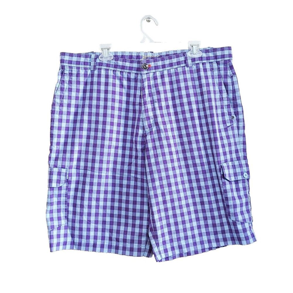 NIKE GOLF Mens Shorts Dri-Fit Flat Front Purple Blue Plaid Size 40